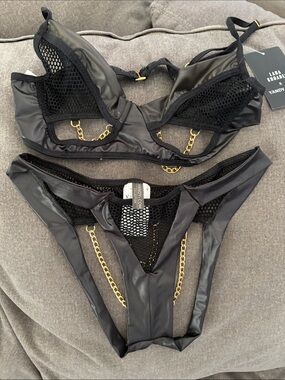 Yandy Black Mesh & Gold Chain Two-Piece Lingerie Set